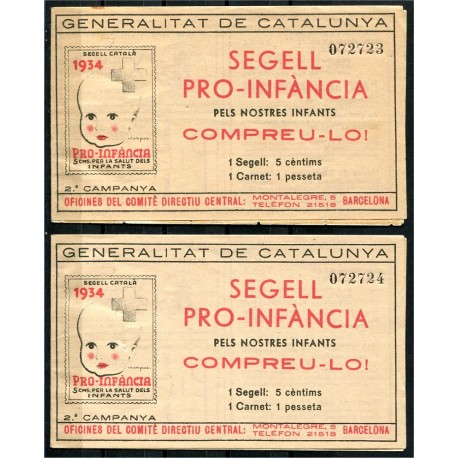 Two Segell Pro Infància booklets with consecutive serial number, GG2283, MNH