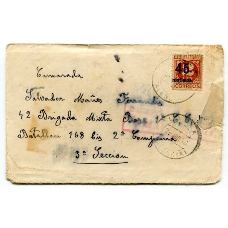 Cover from Liria to the Republican front with censor mark