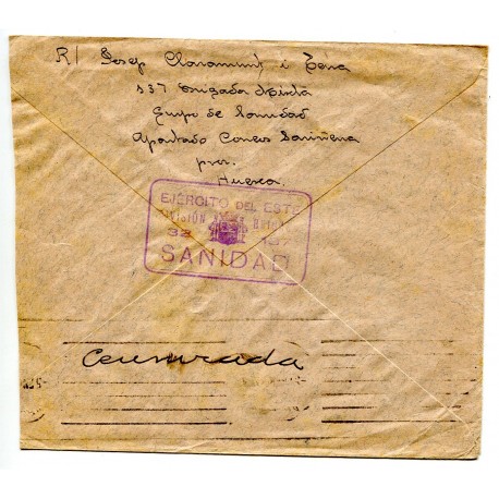 Mark Ejército del Este, División 32, Brigada 137, Sanidad, on field post cover to Barcelona
