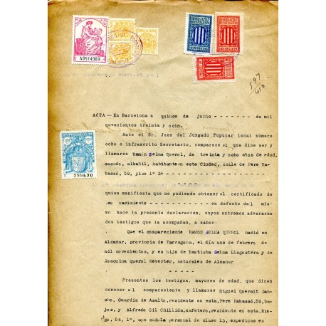 Certificado de identidad con fiscales, Barcelona 1938