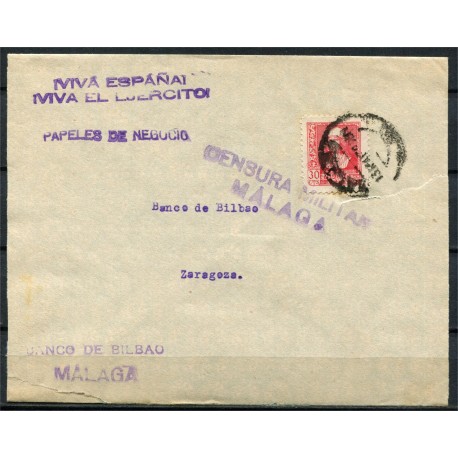 Sobre de Málaga a Vigo con censura Heller M10.8c, 1939