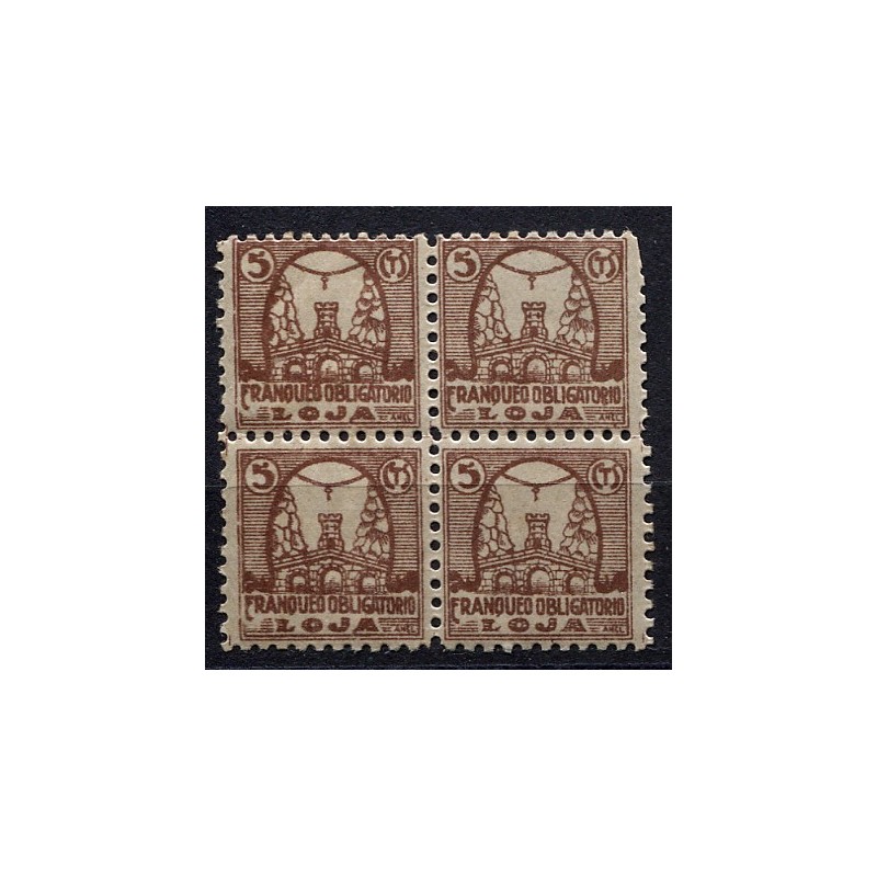 Loja, 5c en bloque de 4 con calcado al dorso, variedad no catalogada