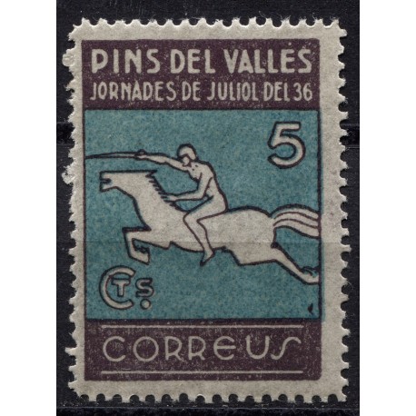 Pins del Vallès, 5c ochre  blue, transparent paper, unlisted perforated, MH