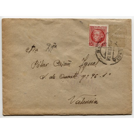 Cover from San Miguel de los Reyes prison with censor mark, 1938