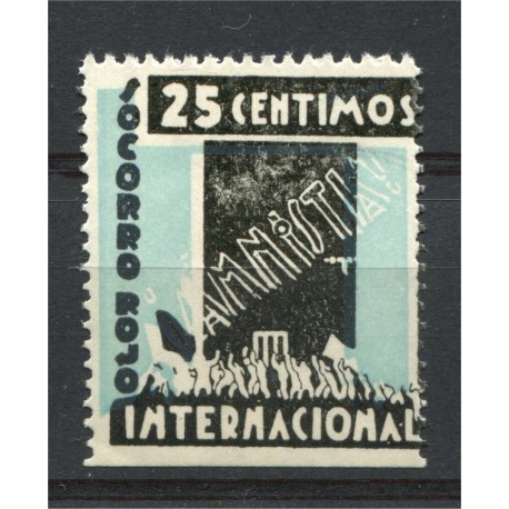 SRI Amnistía 25c azul y negro, viñeta política, R, Domènech 3, **