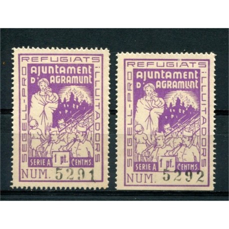 Agramunt locals, 1p pair with consecutive serial numbers, Allepuz 8, MNH