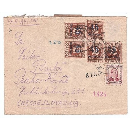 International Brigades air mail cover to Czechoslovakia with censor mark, 1938