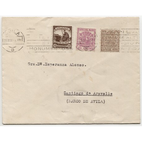 Cover from Ávila to Santiago de Aravalle with fiscals, 1936