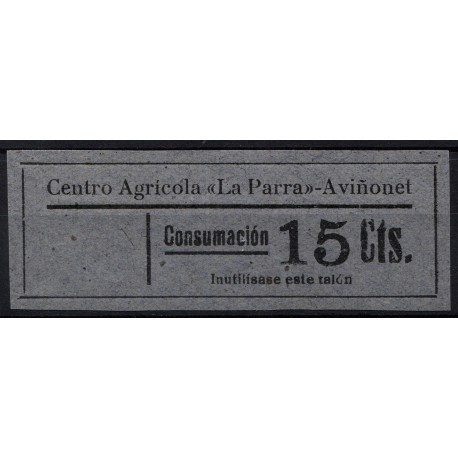Avinyonet, Centro Agrícola La Parra 15c black on gray, unlisted, MNG
