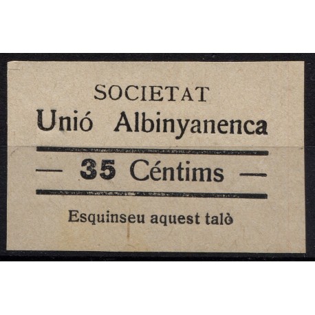 Albinyana, Societat Unió Albinyanenca 35c, unlisted, MNG