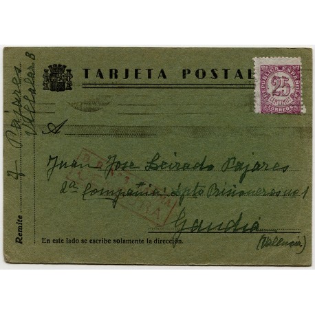 Postcard to Los Escolapios prison in Gandia, 1938