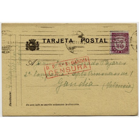 Postcard to Los Escolapios Prison, Gandía, 1938
