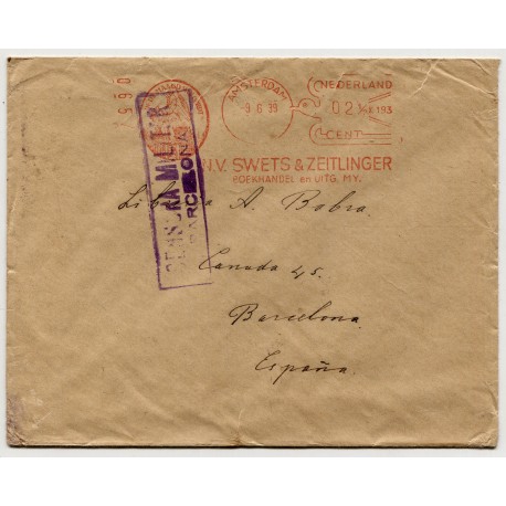 Amsterdam meter on cover to Barcelona with censor mark, 1939
