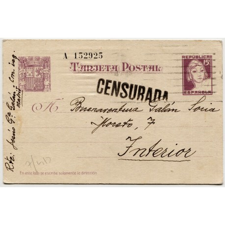 Entero postal desde una prisión de Madrid, 1937