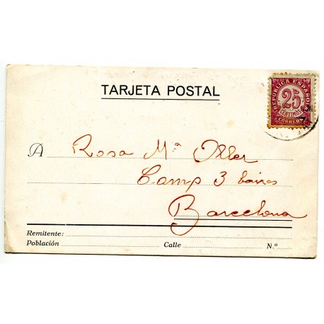 Tarjeta postal del frente a Barcelona, franqueada con Edifil 749, 1938