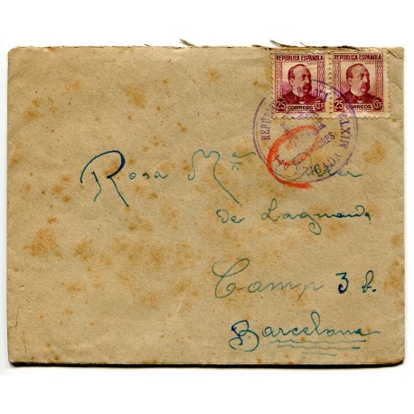Cover from the front to Barcelona, with Edifil 752 and mark of the 140 Brigada Mixta