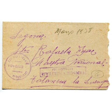 Cover from the front to Talavera la Luenga with Batallón 137 franchise and censor marks