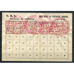 CNT, Sindicato de Sanidad, 18 unlisted labels S.U.S. 35c on card