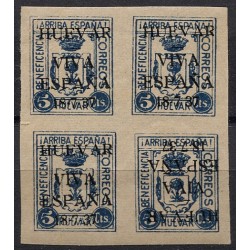 Huévar, block of 4 with overprints, one inverted, unlisted, MNH