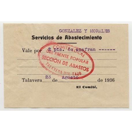 Talavera del Tajo, Servicio de Abastecimiento, Frente Popular, 1936