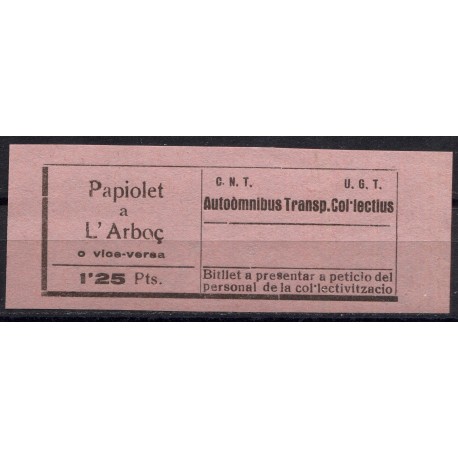 CNT UGT, Autoòmnibus Transp. Col·lectius, Papiolet - L'Arboç 1.25p