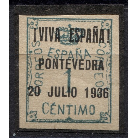Pontevedra, patriotic overprint 1c, Edifil 1, on cardboard